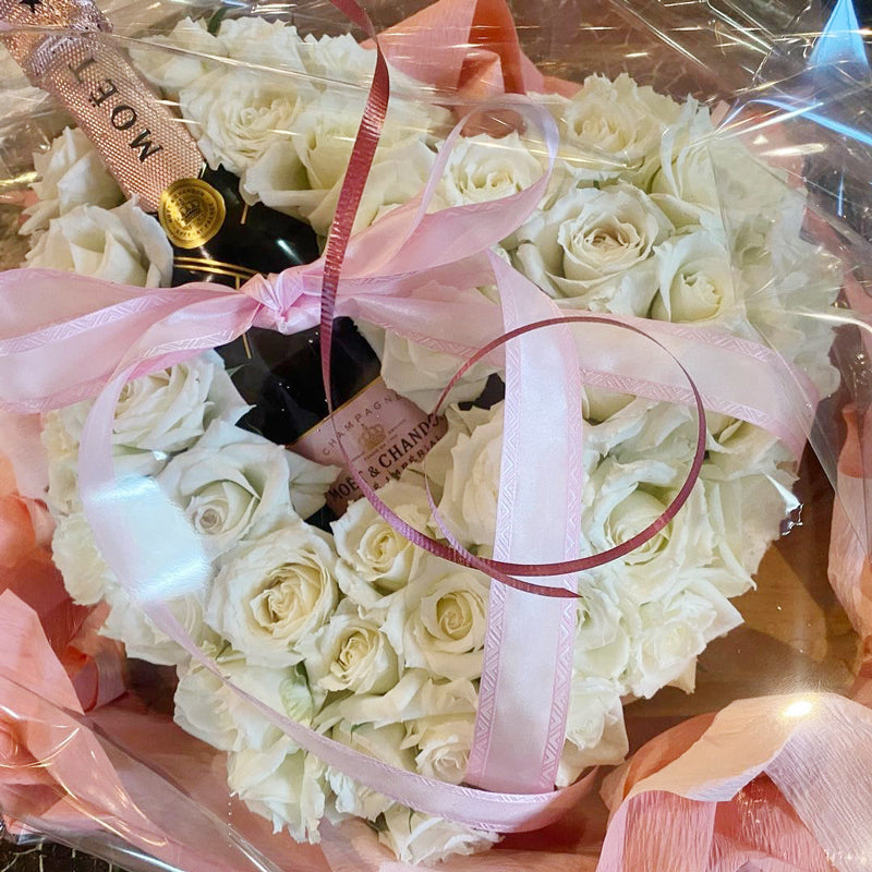 結婚祝い シャンパン 花ギフト ハートリースとシャンパン(モエ ハーフボトル )のセット