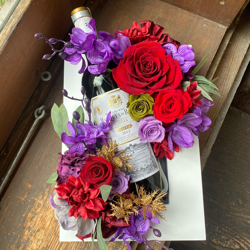 古希祝い 還暦祝い プリザーブドフラワー[ワイン 花 ギフト]紫色 額縁