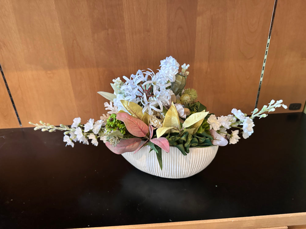 開店お祝い、新築祝いに！造花インテリアアレンジメント　白・グリーン