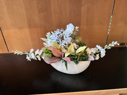 開店お祝い、新築祝いに！造花インテリアアレンジメント　白・グリーン